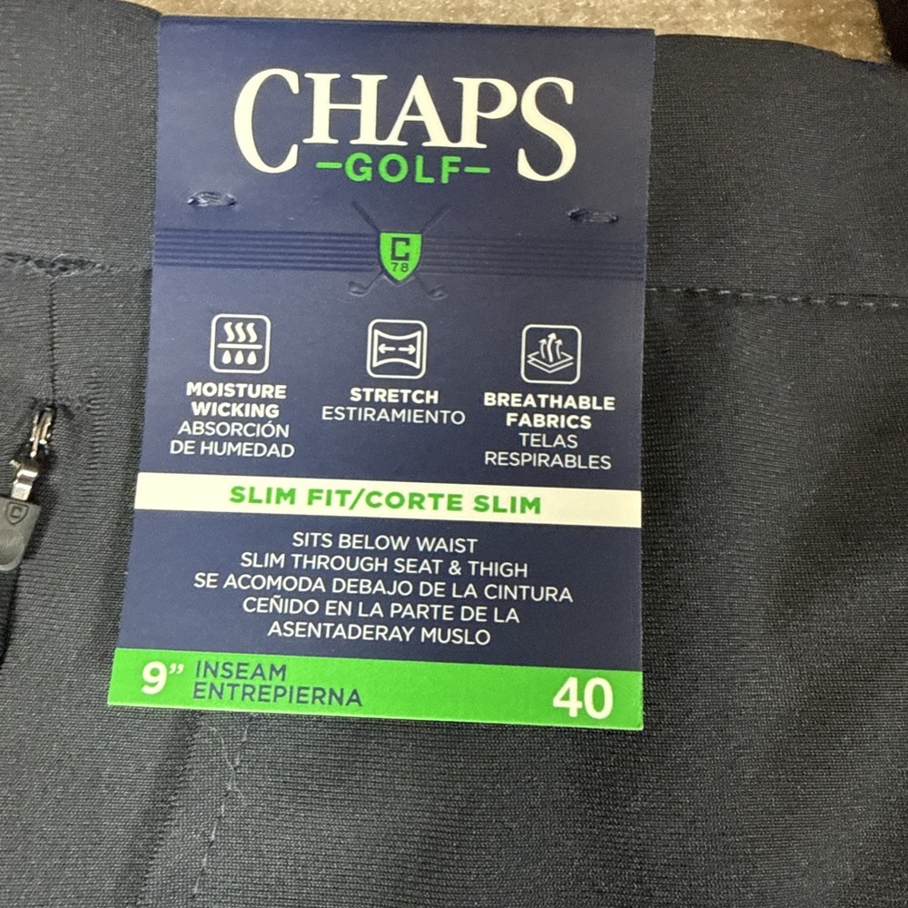 CHAPS Navy Moisture Wicking Stretch Golf Shorts Slim Fit 40" Waist 9" Inseam NWT - Picture 2 of 10